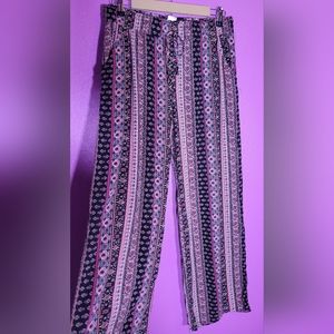 Joe Benbasset Women's XL Elastic Waistband Wide Leg Boho Print Palazzo Pants
